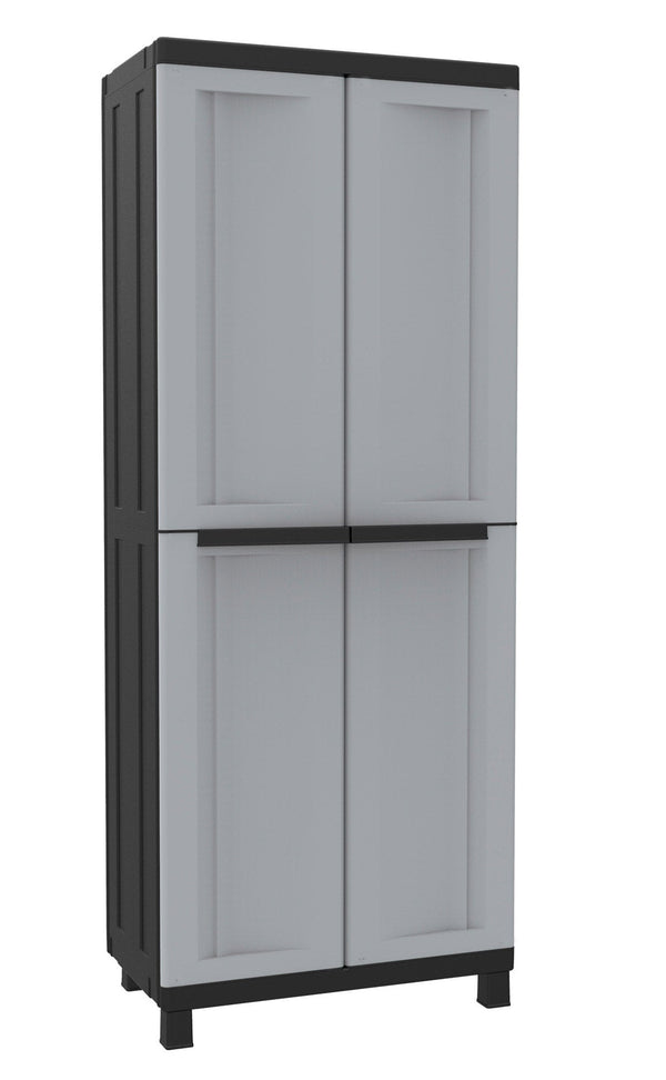 sconto Armadio Portascope Modulare da Esterno 68x39x170 cm 2 Ante 4 Ripiani in Polipropilene Twist Grigio e Nero