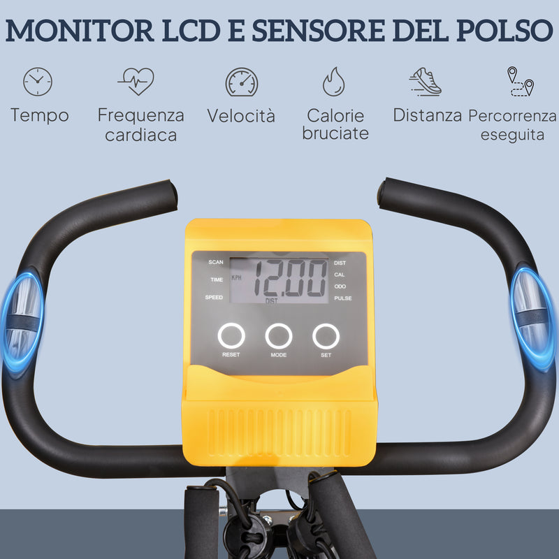 Cyclette Pieghevole con Resistenza Magnetica 8 Livelli Volano 2,5kg in Acciaio e ABS Nero e Giallo  