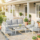 Set 5 Pezzi Salotto da Giardino con 2 Divani 2 Sedie e Tavolo in Alluminio Bianco      