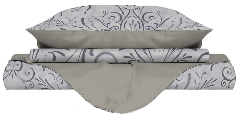 Copripiumino con stampa sul Sacco e Federe Doubleface Ornato Grigio