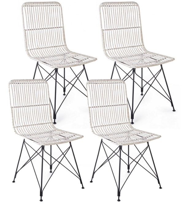 Set 4 Sedie 45x55x85 cm Metal Rattan in Fibre Naturali Bianco online