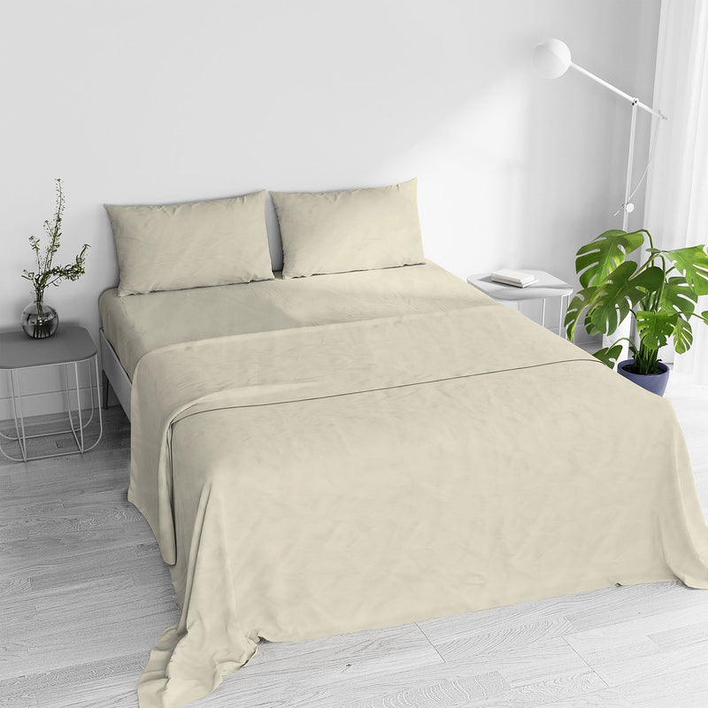 Set Lenzuola Sopra Sotto e 2 Federe Linea Water Washed Crema