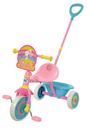Triciclo a Pedali Primi Passi per Bambini con Maniglione Genitoriale Rimovibile e Vano Contenitore Barbie Rosa  