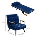 Poltrona Letto Singolo Reclinabile con Cuscino Sfoderabile in Tessuto Effetto Lino Blu  