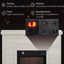 Camino Elettrico da Pavimento 1800W Effetto Fiamma e Telecomando 96,5x22x81,7 cm Grigio Chiaro