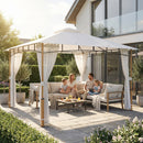 Gazebo da Giardino 360x300x275 cm Tetto Doppio in Metallo e Poliestere UPF50+ con Rete Crema      
