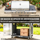 Barbecue a Gas 142x49x111 cm 6 Bruciatori e Fuoco Laterale in Acciaio Inox Nero e Argento      
