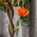 Set 2 Piante Artificiali Camelie con 21 Fiori per Interni con Vaso in PE Arancione  