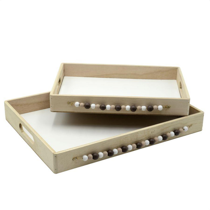 Set 2 Vassoi Rettangolari da Cucina in Legno MDF Naturale