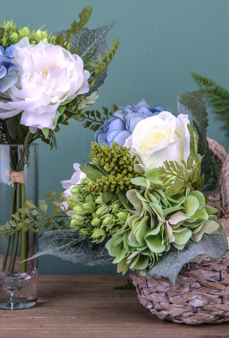 Set 2 Bouquet Artificiale di Rosa e Ortensie Altezza 33 cm 