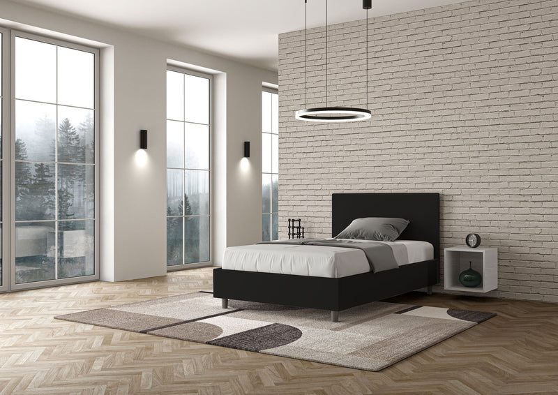 Letto 1 Piazza E Mezzo Testata Liscia Imbottito in Similpelle Adele Nero Varie Misure