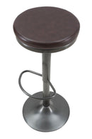 Sgabello Imbottito Round Ø38x60-82 cm in Ferro e Spugna e PU Marrone e Grigio