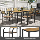 Set da Giardino con Tavolo da Pranzo Allungabile e 6 Sedie Impilabili in Acciaio e Textilene Marrone    
