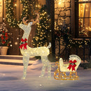 Renna Natalizia con Slitta con 170 LED Decorazione di Natale per Casa e Giardino in PP e Metallo Bianco e Rosso      