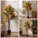 Pianta Artificiale di Croton Multicolore 55x55x120 cm in PEVA e Legno con Vaso Contenitore in PP e Cemento Nero      