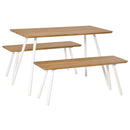 Set Tavolo da Pranzo con 2 Panche in MDF e Metallo Bianco