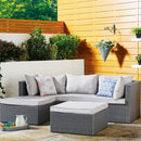 Set Salotto Divano da Giardino con Pouf Contenitore in Polyrattan Grigio Chiaro