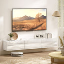 Mobile Porta TV fino a 82" Sospeso con 3 Armadietti a Ribalta e Ante Soft Close Bianco Lucido      