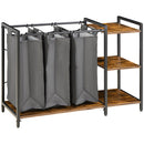 Mobile Portabiancheria 106x40x75 cm con 3 Sacchi in Tessuto e 3 Ripiani Grigio e Marrone