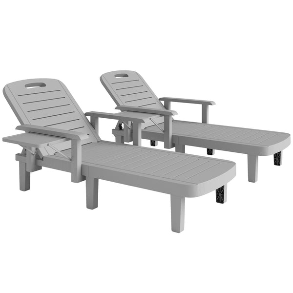 sconto Set 2 Lettini da Giardino Regolabili 79x158x88 cm con Tavolino Pieghevole in Polipropilene Grigio Chiaro