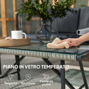 Set Salotto da Giardino con 2 Poltrone Divanetto e Tavolino da Caffè in Vetro in Rattan Grigio   