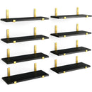 Set 8 Mensole da Parete 40x15x1,5 cm Staffe Oro Scaffalatura da Muro in Legno Nero      