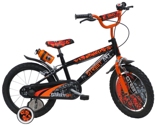 online Kinderfahrrad 16" 2 Bremsen Street Art Schwarz/Orange