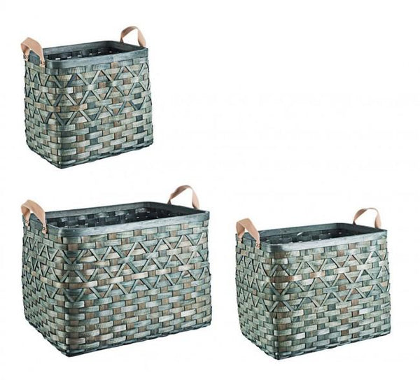 online Set 3 Körbe 2 Lisette rechteckige grüne Holzgriffe
