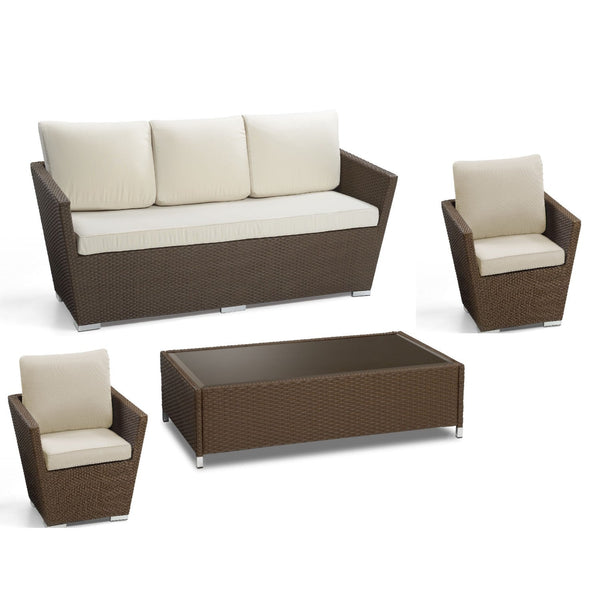 sconto Garden Lounge Set 2 Sessel Couchtisch 3er Sofa aus Polyrattan Adami Adila Nussbaum