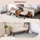 Panca Fondo Letto Imbottita e a Bottoni 141x44x65 cm in Legno e Tessuto Effetto Lino Beige  