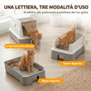 Lettiera per Gatti Chiusa 3 in 1 68 L 60x40x45 cm con Coperchio Vassoio Estraibile e Paletta in Acciaio Inox e ABS Grigio      