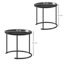 Set 2 Tavolini da Salotto Rotondi Sovrapponibili con Vassoio rimuovibile Nero 