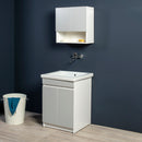 Mobile Lavatoio in Ceramica 2 Ante e Strofinatoio Integrato 60x50x86A cm Bianco Opaco