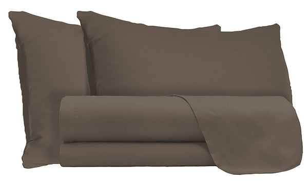 acquista Set aus Doppellaken oben und unten und einfarbigen braunen Kissenbezügen