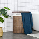 Cesto per Biancheria 2 Scomparti 52x32x63 cm con Coperchio e Maniglie Marrone