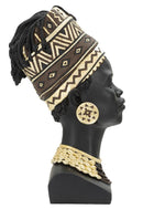 Statua Donna Masai con Turbante 21,5x45x27,5 cm in Poliresina Nero/Oro