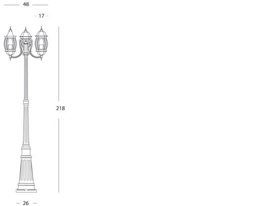 Lampada Palo Tre Luci per Giardino Colore Grigio per Esterno Linea Molata Sovil