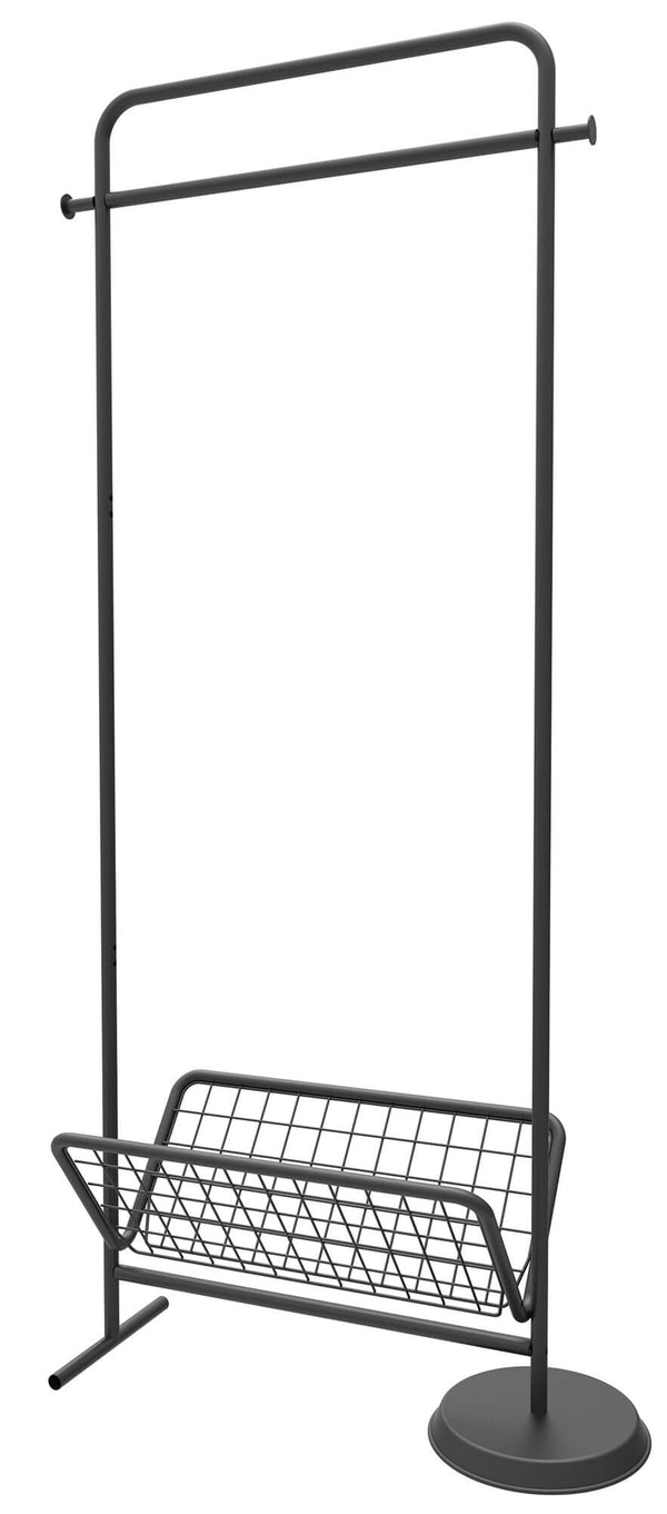 prezzo Garderobenständer Motti aus schwarzem Metall mit Korb 74 x 32 x 156 cm