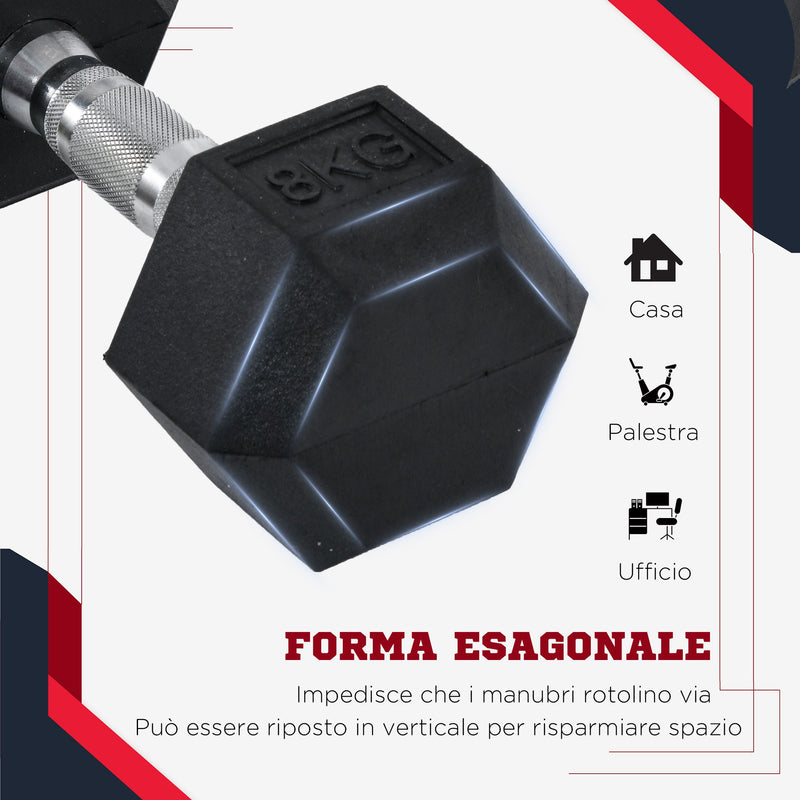 Set di 2 Manubri Esagonali da 6 kg con Presa Antiscivolo e Rivestimento in Gomma Nero   