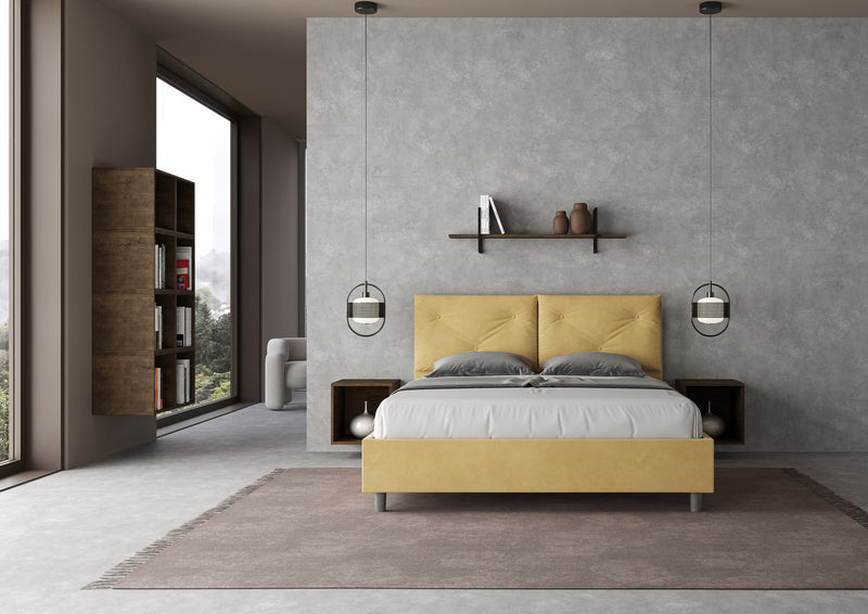 Letto Matrimoniale con Alzata Comoda Imbottito in Microfibra Appia Ocra Varie Misure