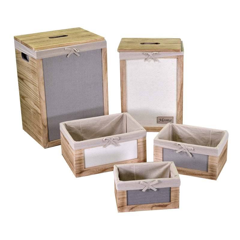 Set 2 Ceste Portabiancheria in legno brenda con 3 cassetti rettangolari