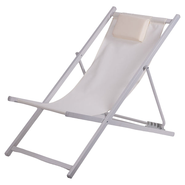 Sdraio Pieghevole Lido con Poggiatesta 94x60x92-81 cm in Poliestere e PVC Avorio acquista