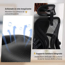 Sedia da Ufficio Ergonomica con Braccioli Ribaltabili Supporto Lombare e Poggiatesta Regolabile Nero      