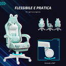 Sedia da Gaming Ergonomica con Orecchie da Gatto Poggiapiedi Retrattile e Schienale Reclinabile 135° Bianco e Azzurro     
