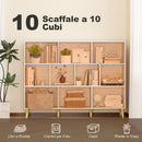 Libreria a 10 Cubi e 3 Ripiani 140x24x107 cm con Gambe in Legno Massello in Truciolare e MDF Bianco Effetto Legno      