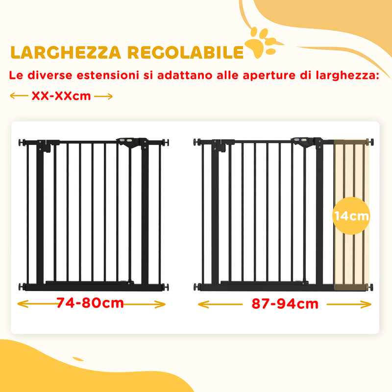 Cancellino per Cani Regolabile 74-100x77 cm con Chiusura Automatica in Acciaio e Plastica Nero  