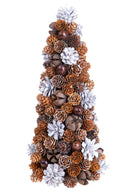 Set 2 Coni Decorativi con Mini Pigne H30 cm Marrone