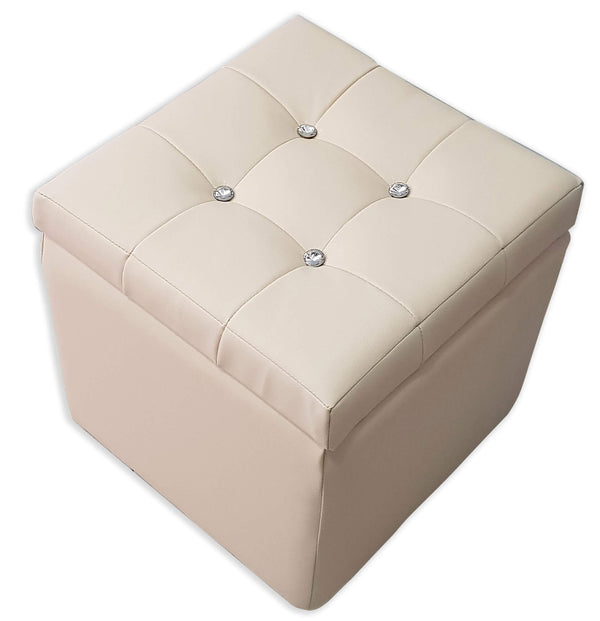 Hocker mit Aufbewahrungswürfel aus cremefarbenem Renier-Kunstleder und Kristallen prezzo