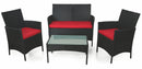 Set da Giardino Divano 2 Poltrone e Tavolino in Polyrattan Soriani Nero e Rosso