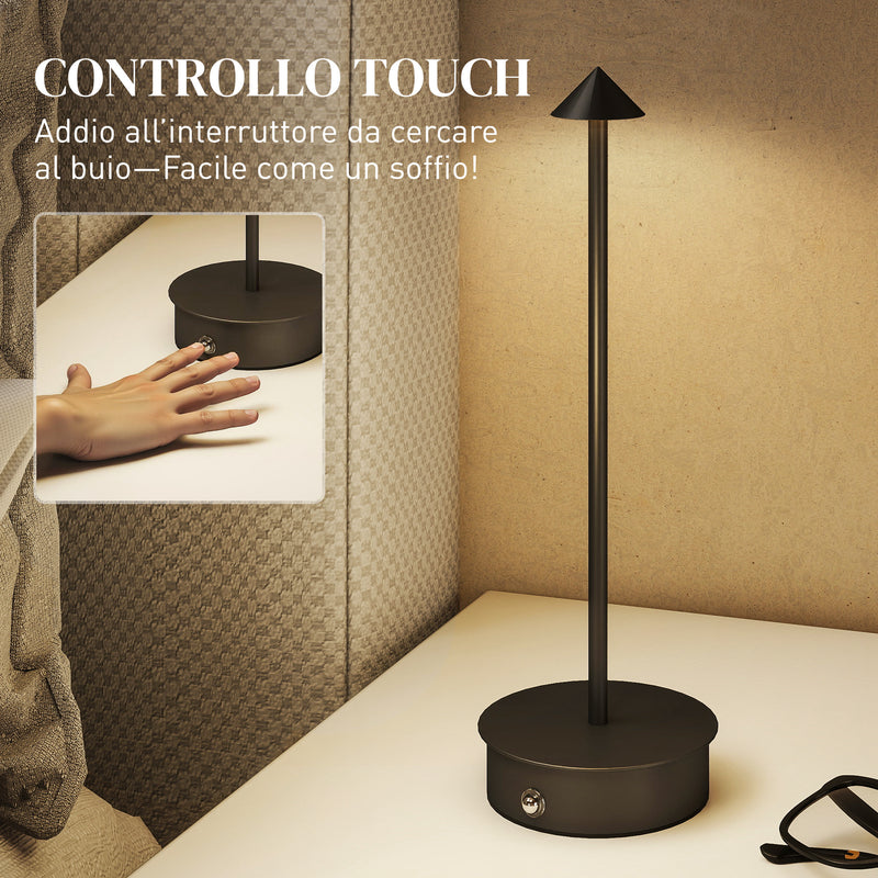 Lampada da Tavolo Touch Luce Led 3 Tonalità Ricaricabile con USB in Acciaio Nero  